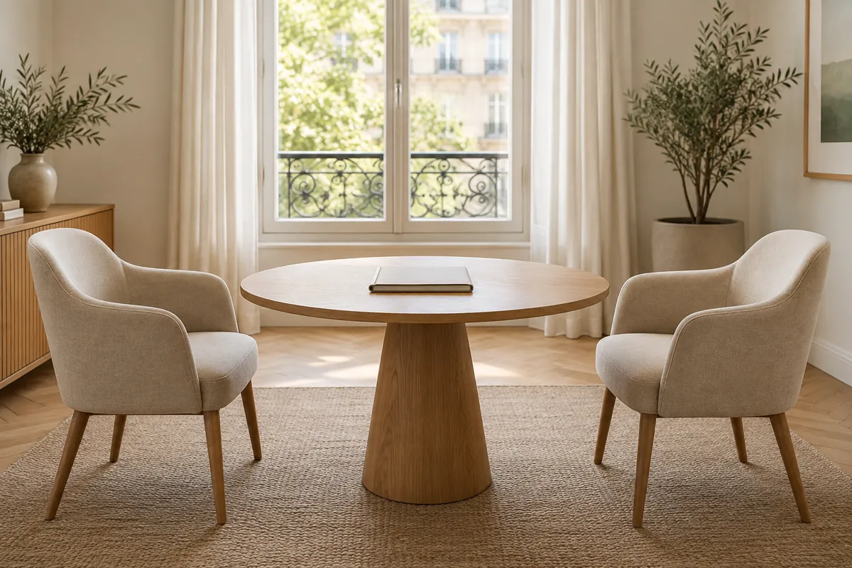 Deux fauteuils autour d’une table, illustration du dialogue et du partage
